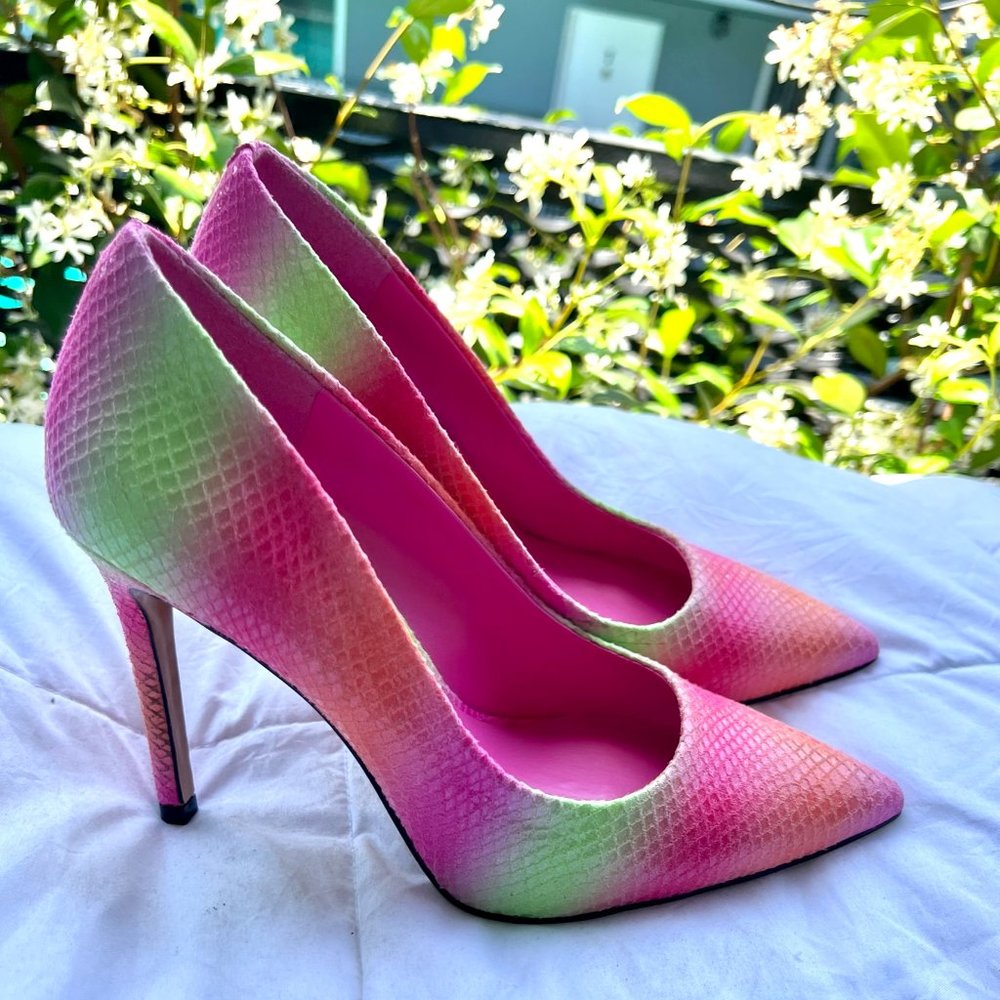 Mix No. 6 Rainbow Pink and Green Snake Print Stiletto Pumps
